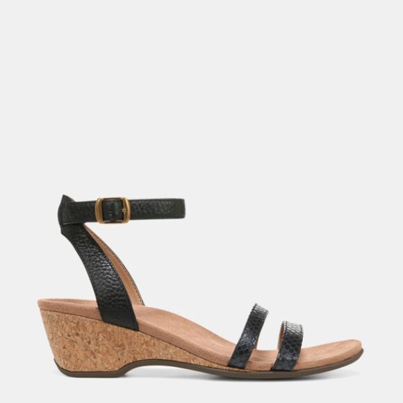 NWOB Vionic Orlanda Black Textured Leather Dressy Wedge Sandals Women's Size 11 - Picture 2 of 15